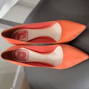 DIOR  Orange Suede Pointed Toe Pumps 38 1/2 Christian Dior